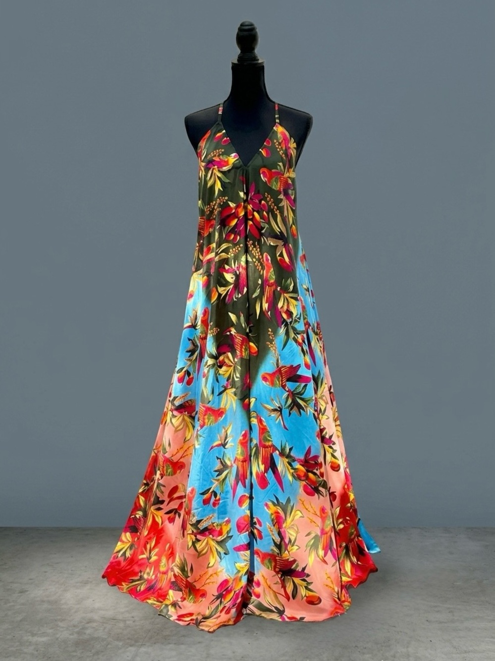 Halter Floral Ombre Maxi Dress in Multicolor